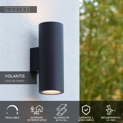 Lucide VOLANTIS - Foco de pared / Lámpara de pared Dentro/Fuera - 2xE27 - IP54 - Negro - USP